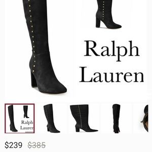 Ralph Lauren Tall Atherton Black Suede Boots